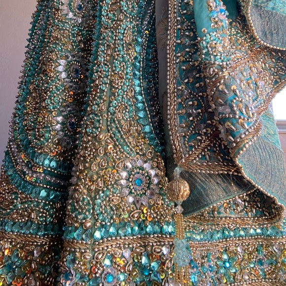 LEHENGA CHOLI 3 piece wedding set green and gold size small - Picture 2 of 6